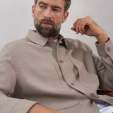 OWE overshirt eco grid wool stone beige